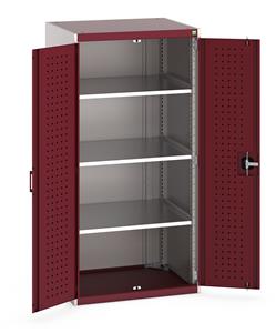 40020114.** Heavy Duty Bott cubio cupboard with perfo panel lined hinged doors. 800mm wide x 650mm deep x 1600mm high with 3 x100kg capacity shelves....